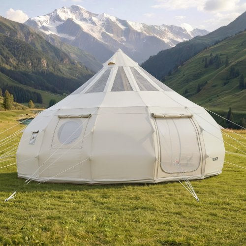 VEVOR Canvas Bell Tent, 4 Seasons 5 m Yurt Tent for Camping with Stove Jack, Poly-Cotton Canvas, Breathable Holds up to 12 People with Rain Cover, for Family Camping Glamping Outdoor Hunting Party