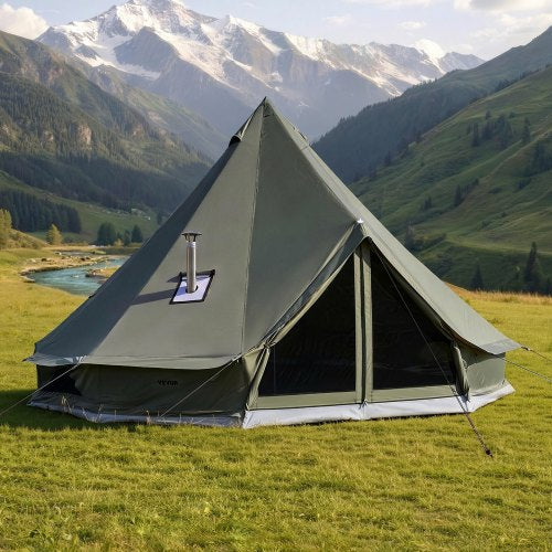 VEVOR Canvas Bell Tent, 4 Seasons 3 m Yurt Tent for Camping with Stove Jack, Canvas Breathable Holds up to 3 People with Zipped Detachable Floor, for Family Camping Glamping Outdoor Hunting Party