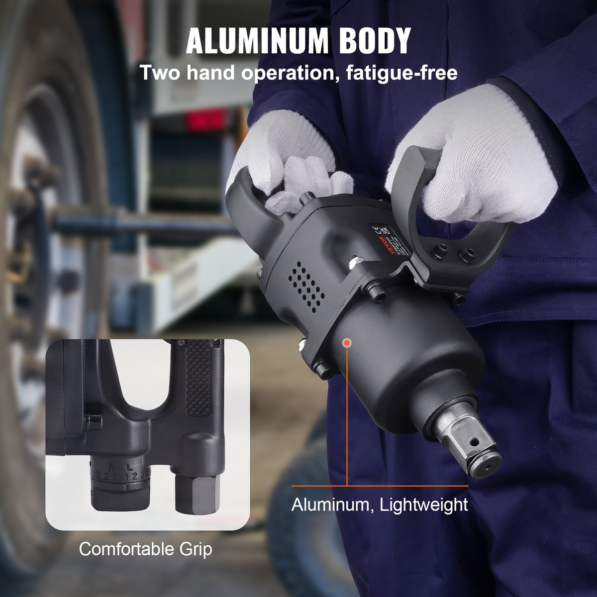 VEVOR 2.5 cm Air Impact Wrench, Up to 3698.45 N·m Reverse Torque Output 2.5 cm Pneumatic Impact Gun Lightweight w/ 2 Handles for Heavy Duty Repairs and Maintenance