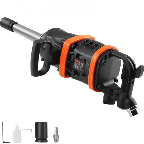 VEVOR 2.5 cm Air Impact Wrench, Up to 7016.37 N·m Beast Reverse Torque Output Pneumatic Impact Gun w/ 20cm Extended Anvil for Repairs and Maintenance of Heavy Duty Machinery / Semi-Truck / Bus