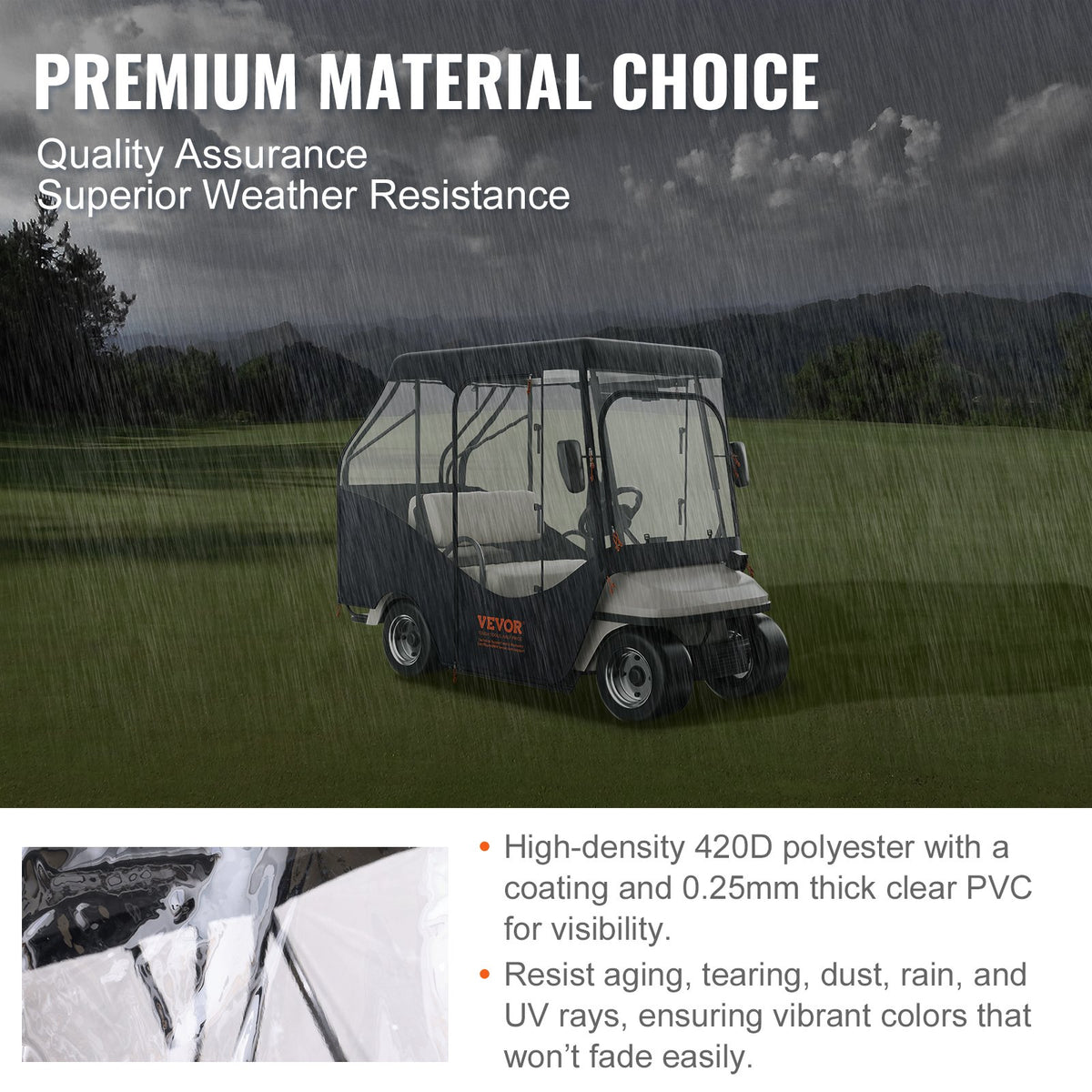 VEVOR Golf Cart Enclosure, 420D Polyester Driving Enclosure with 4-Sided Transparent Windows, 4 Passenger Club Car Covers for 2+2 Passenger Golf Carts, Sunproof and Dustproof Outdoor Cart Cover