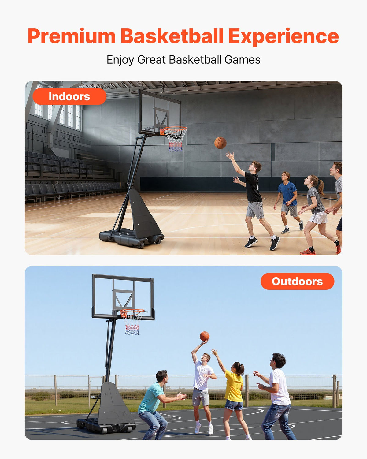 VEVOR Portable Basketball Stand, 3.05m Height Adjustment Basketball Hoop & Goal, Basketballs Hoop Outdoor with 1270mm PC Backboard for Kids, Adults in Schools, Parks,  Indoor & Outdoor Use