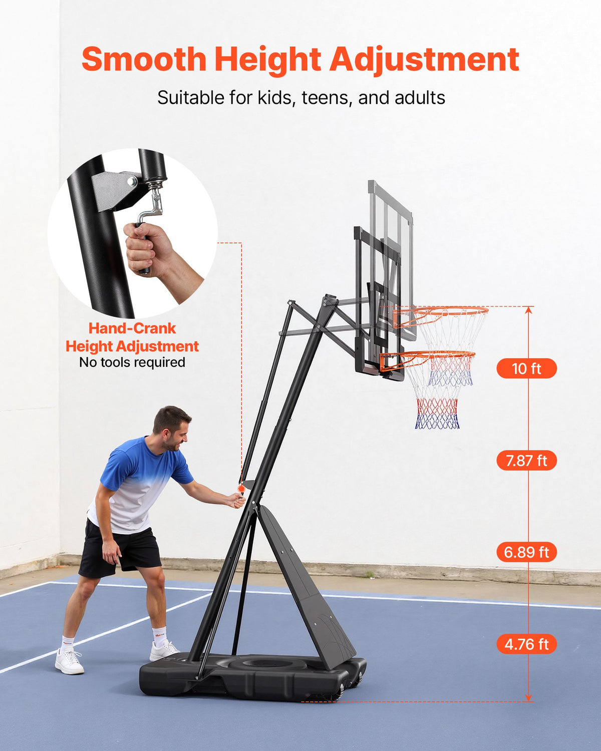 VEVOR Portable Basketball Stand, 3.05m Height Adjustment Basketball Hoop & Goal, Basketballs Hoop Outdoor with 1270mm PC Backboard for Kids, Adults in Schools, Parks,  Indoor & Outdoor Use