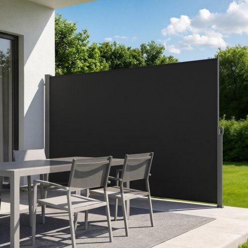 VEVOR Retractable Side Awning, 180x300 cm Patio Retractable Side Screen with 180 g/m² Polyester Fabric, Waterproof Sunshade Outdoor Privacy Screen Room Divider for Garden, Balcony, Pools, Deck, Black