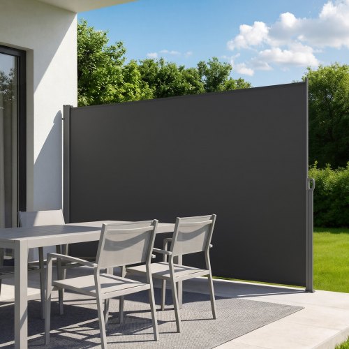 VEVOR Retractable Side Awning, 180 x 300 cm Patio Retractable Side Screen with 180 g/m² Polyester Fabric, Waterproof Sunshade Outdoor Privacy Screen Room Divider for Garden, Balcony, Pools, Deck, Gray