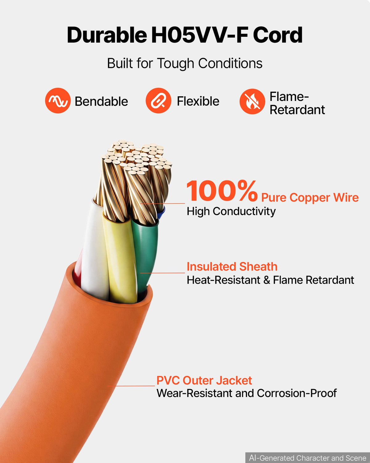 VEVOR Retractable Extension Cord Reel 15 M Heavy Duty 16AWG / 3C Orange, for Ceiling/Wall Mount, Overheat Protection, Automatic Retractable Power Cord, Lighted Triple Tap, with 180° Swivel Bracket