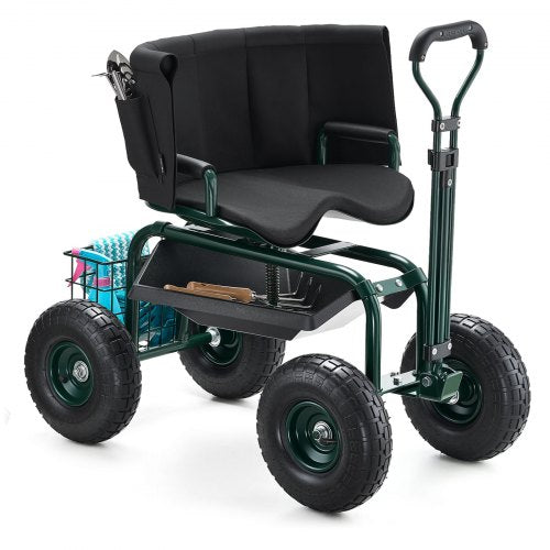 VEVOR Garden Seat with Wheels, Rolling Garden Stool with Height Adjustable & 360° Swivel Seat, 181 kg Weight Capacity,  Gardening Cart Bench, Ergonomic Backrest & Tool Storage, for Garden, Yard, Patio