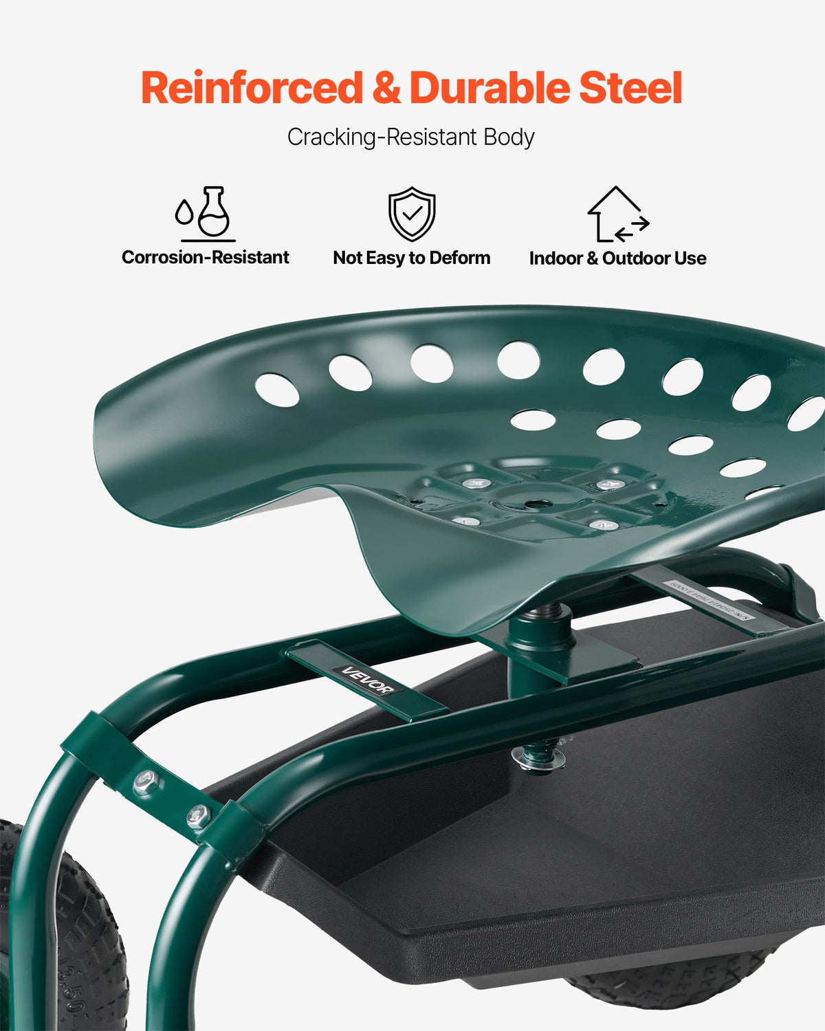 VEVOR  Rolling Garden Cart with Swivel Seat, Heavy Duty Garden Seat with Storage Basket & Tool Tray, 300 lbs Weight Capacity, Outdoor Utility Gardening Stool Scooter for Lawn Yard Planting Weeding
