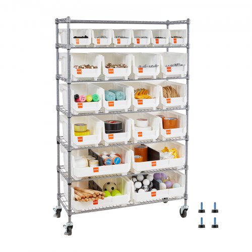 VEVOR 7-Tier Rolling Bin Storage Rack, 22 Organizer Bins, Bin Rack Storage Steel Wire Shelving System with Wheels, Mobile Tool Organizer for Garage, Warehouse, Office, Restaurant, Classroom, Kitchen