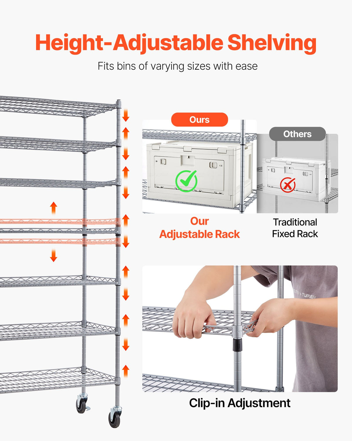 VEVOR 7-Tier Rolling Bin Storage Rack, 22 Organizer Bins, Bin Rack Storage Steel Wire Shelving System with Wheels, Mobile Tool Organizer for Garage, Warehouse, Office, Restaurant, Classroom, Kitchen
