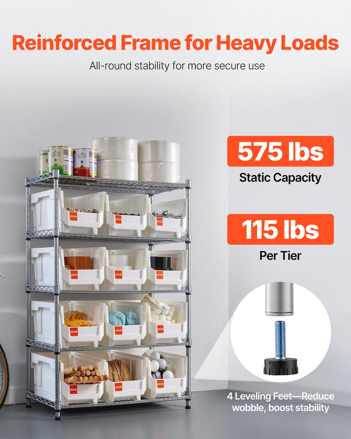 VEVOR 5-Tier Rolling Bin Storage Rack, 12 Organizer Bins, Bin Rack Storage Steel Wire Shelving System with Wheels, Mobile Tool Organizer for Garage, Warehouse, Office, Restaurant, Classroom, Kitchen
