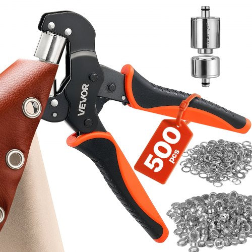 VEVOR Grommet Tool Kit 12 mm Eyelet Tool Kit with 500 PCS Silver Grommets, with Eyelets and Washers, Manual Grommet Press Pliers, Hole Punch, and Block, for Leather, Tarps, Shoes, Crafts, and Fabric
