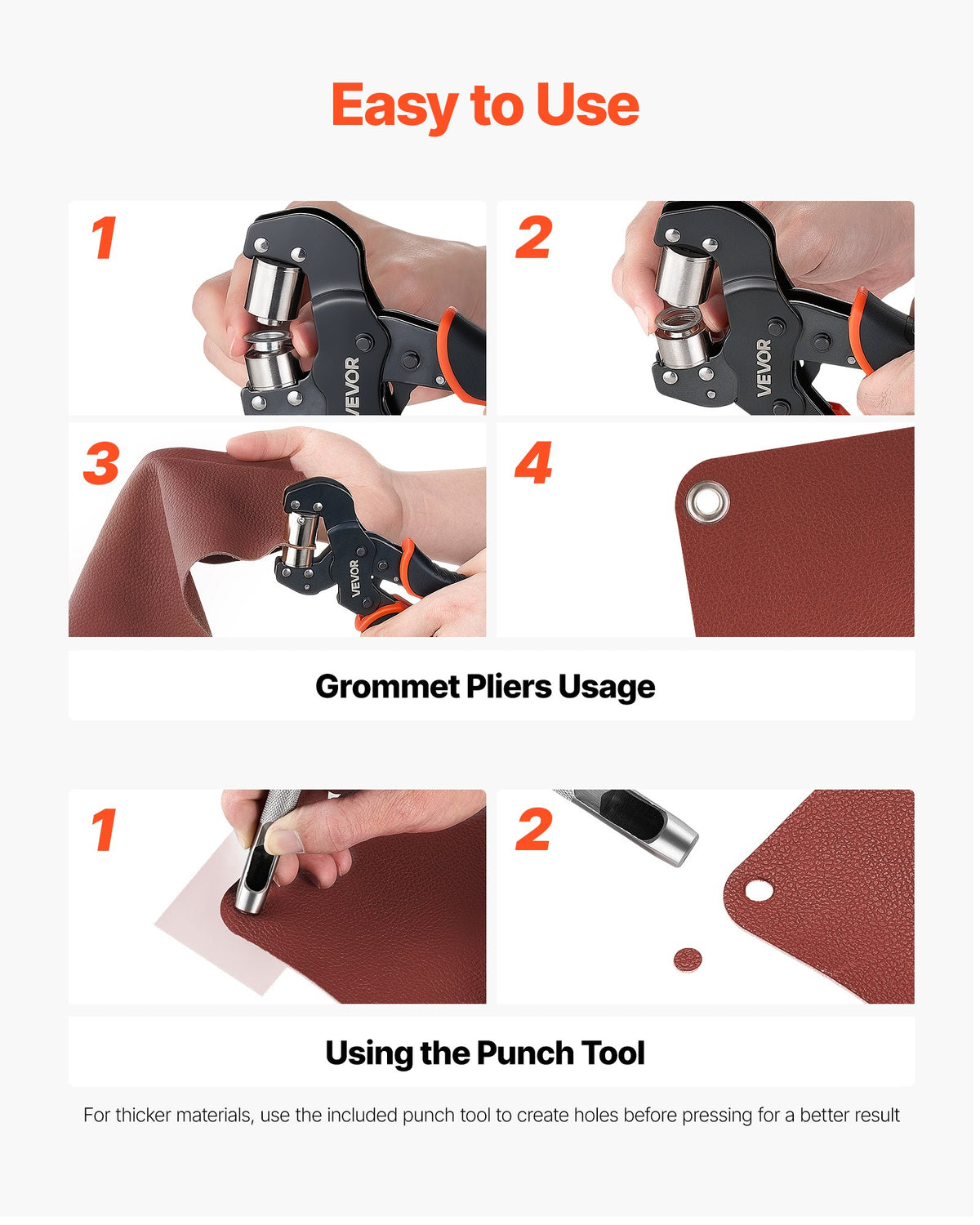 VEVOR Grommet Tool Kit 12 mm Eyelet Tool Kit with 500 PCS Silver Grommets, with Eyelets and Washers, Manual Grommet Press Pliers, Hole Punch, and Block, for Leather, Tarps, Shoes, Crafts, and Fabric