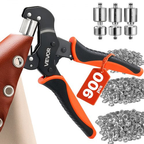 VEVOR Grommet Tool Kit 8 mm 10 mm 12 mm 900 PCS Grommets Eyelet Tool Kit, with Eyelets and Washers, Manual Grommet Press Pliers, Hole Punch Tools, Blocks, for Leather, Tarps, Shoes, Crafts, Fabric