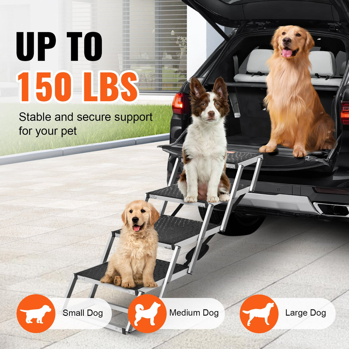 VEVOR Dog Stair for Cars 4-step Folding Dog Steps Aluminum Loads up to 68 kg