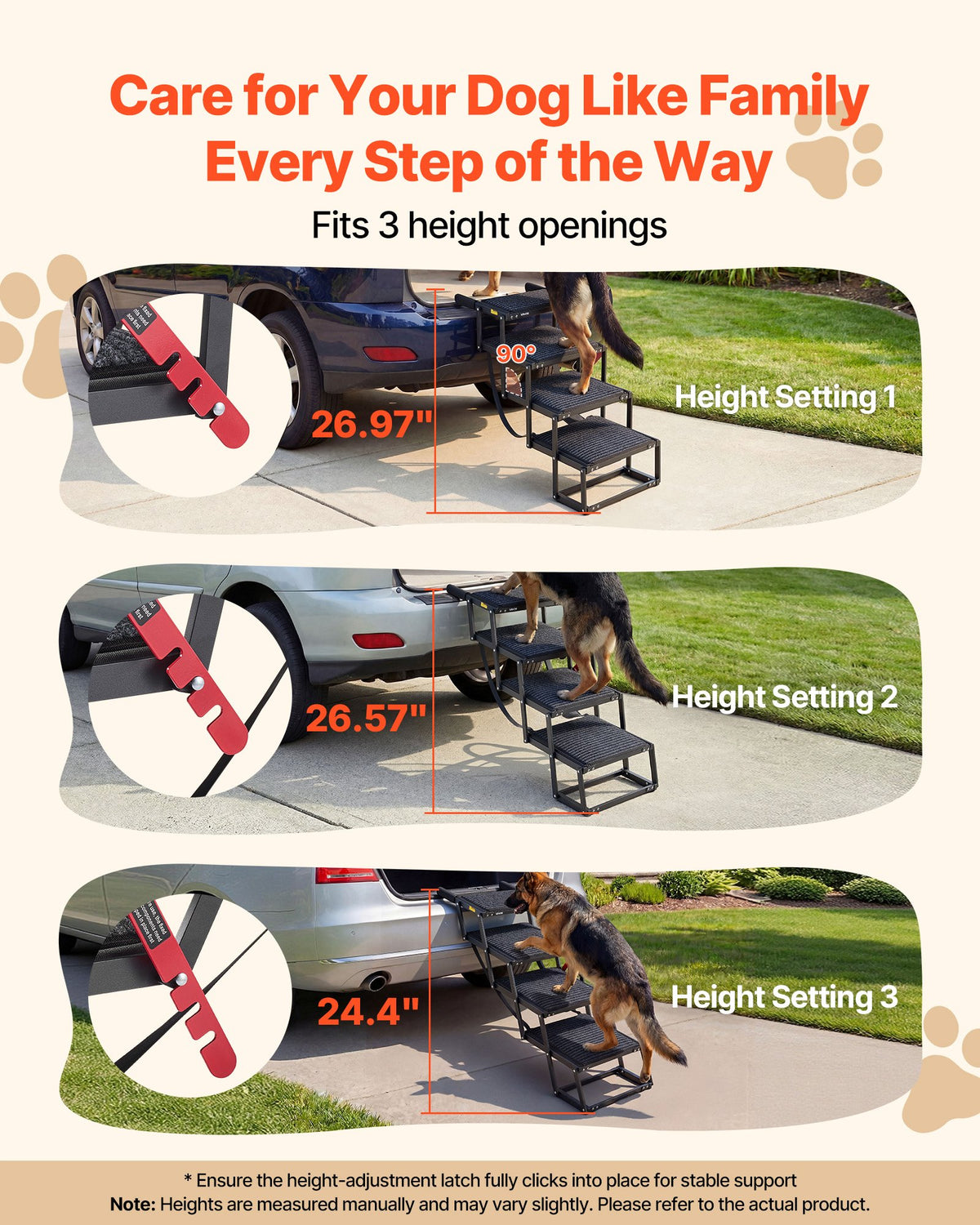 VEVOR Dog Stairs for Car, 4 Steps Extra Wide Foldable Dog Ramp for Large Dogs with Non-Slip Rug Surface, Portable Lightweight Pet Ladder for Car, SUV, Truck, High Beds, Sofas, Support up to 91 kg