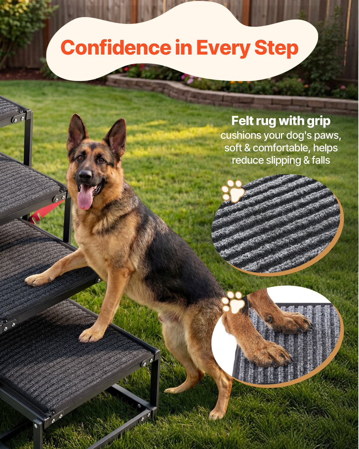 VEVOR Dog Stairs for Car, 4 Steps Extra Wide Foldable Dog Ramp for Large Dogs with Non-Slip Rug Surface, Portable Lightweight Pet Ladder for Car, SUV, Truck, High Beds, Sofas, Support up to 91 kg
