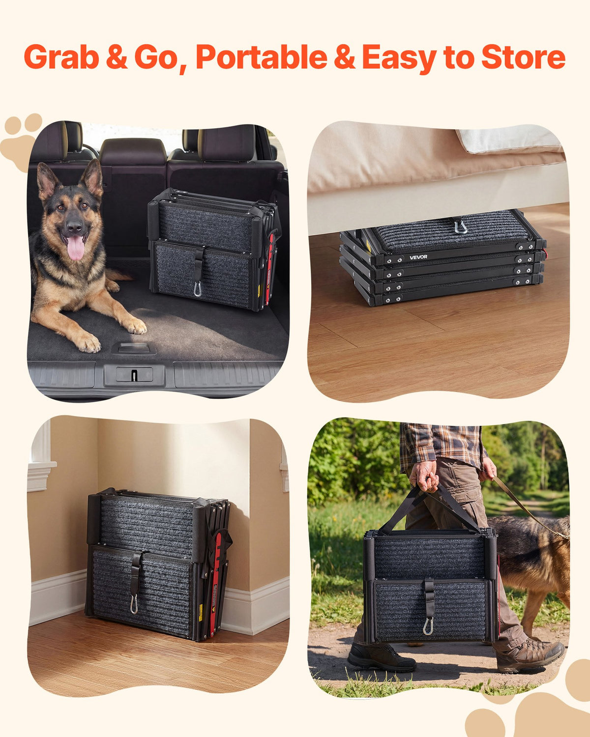 VEVOR Dog Stairs for Car, 4 Steps Extra Wide Foldable Dog Ramp for Large Dogs with Non-Slip Rug Surface, Portable Lightweight Pet Ladder for Car, SUV, Truck, High Beds, Sofas, Support up to 91 kg