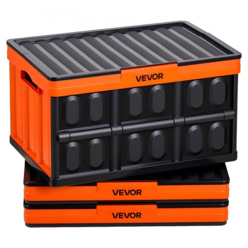 VEVOR Plastic Collapsible Storage Bins with Lids, 45L 3Packs, Stackable Folding Storage Crates with Handles, Holds 20 kg Per Bin, Heavy Duty Containers, Space-Saving Baskets, for Home Organizing
