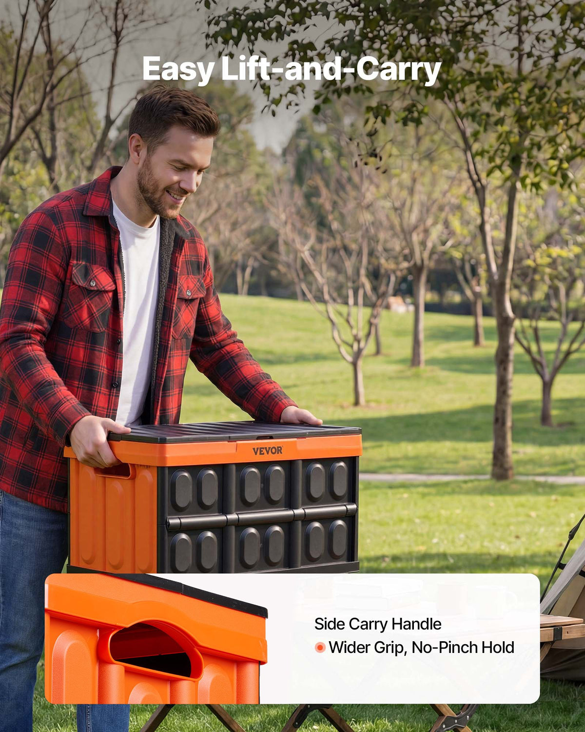 VEVOR Plastic Collapsible Storage Bins with Lids, 45L 3Packs, Stackable Folding Storage Crates with Handles, Holds 20 kg Per Bin, Heavy Duty Containers, Space-Saving Baskets, for Home Organizing