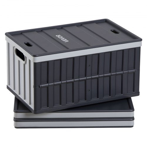 VEVOR Plastic Collapsible Storage Bins with Lids, 65L 3 Packs, Stackable Folding Storage Crates with Handles, Holds 38 kg Per Bin, Heavy Duty Containers, Space-Saving Baskets, for Home Organizing