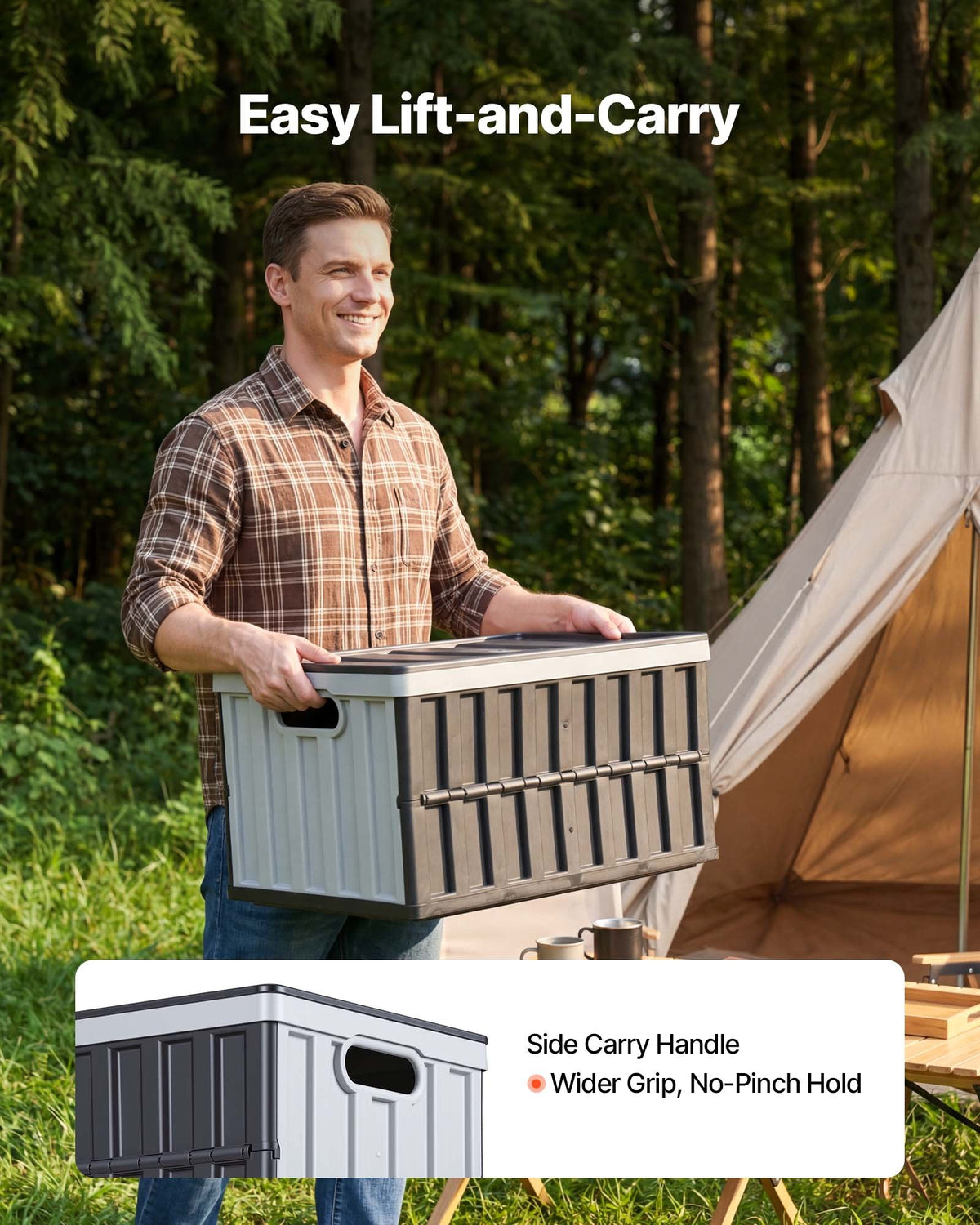 VEVOR Plastic Collapsible Storage Bins with Lids, 65L 3 Packs, Stackable Folding Storage Crates with Handles, Holds 38 kg Per Bin, Heavy Duty Containers, Space-Saving Baskets, for Home Organizing