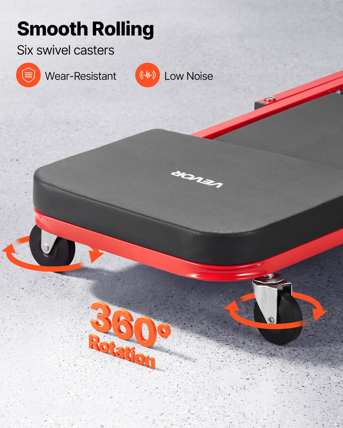 VEVOR 1010mm 2-in-1 Folding Mechanic Creeper, Z Creeper Seat & Under Car Garage Roller, 204 kg Rolling Creeper Stool with 6 Swivel Casters, Padded Headrest for Auto Repair