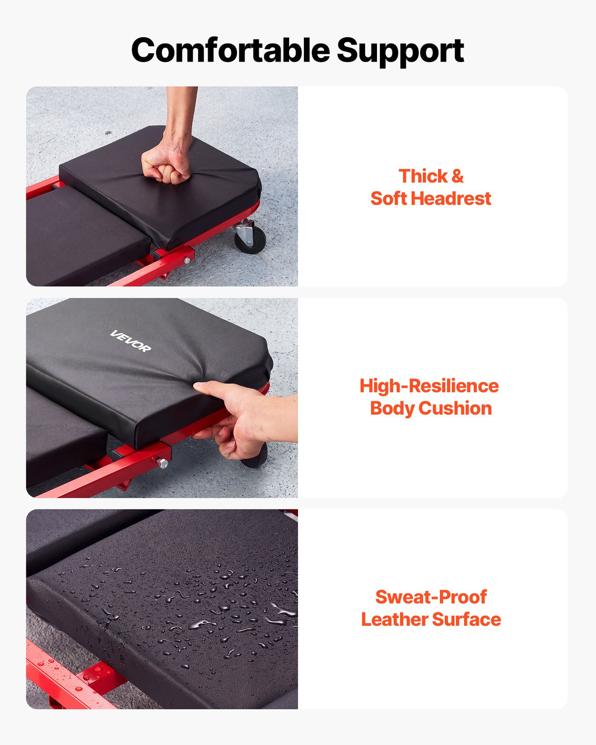 VEVOR 1010mm 2-in-1 Folding Mechanic Creeper, Z Creeper Seat & Under Car Garage Roller, 204 kg Rolling Creeper Stool with 6 Swivel Casters, Padded Headrest for Auto Repair