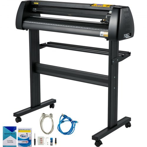 VEVOR Vinyl Cutter Machine, 28 Inch Paper Feed Cutting Plotter Bundle, Adjustable Force & Speed Vinyl Printer, LCD Display Windows Compatible Sign Making kit with Signmaster Software, Supplies, 3 Blad