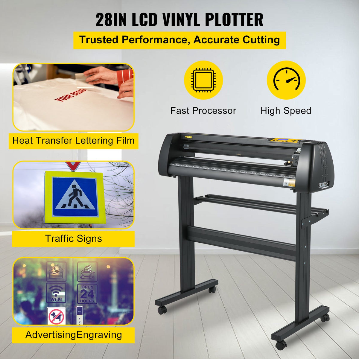 VEVOR Vinyl Cutter Machine, 28 Inch Paper Feed Cutting Plotter Bundle, Adjustable Force & Speed Vinyl Printer, LCD Display Windows Compatible Sign Making kit with Signmaster Software, Supplies, 3 Blad