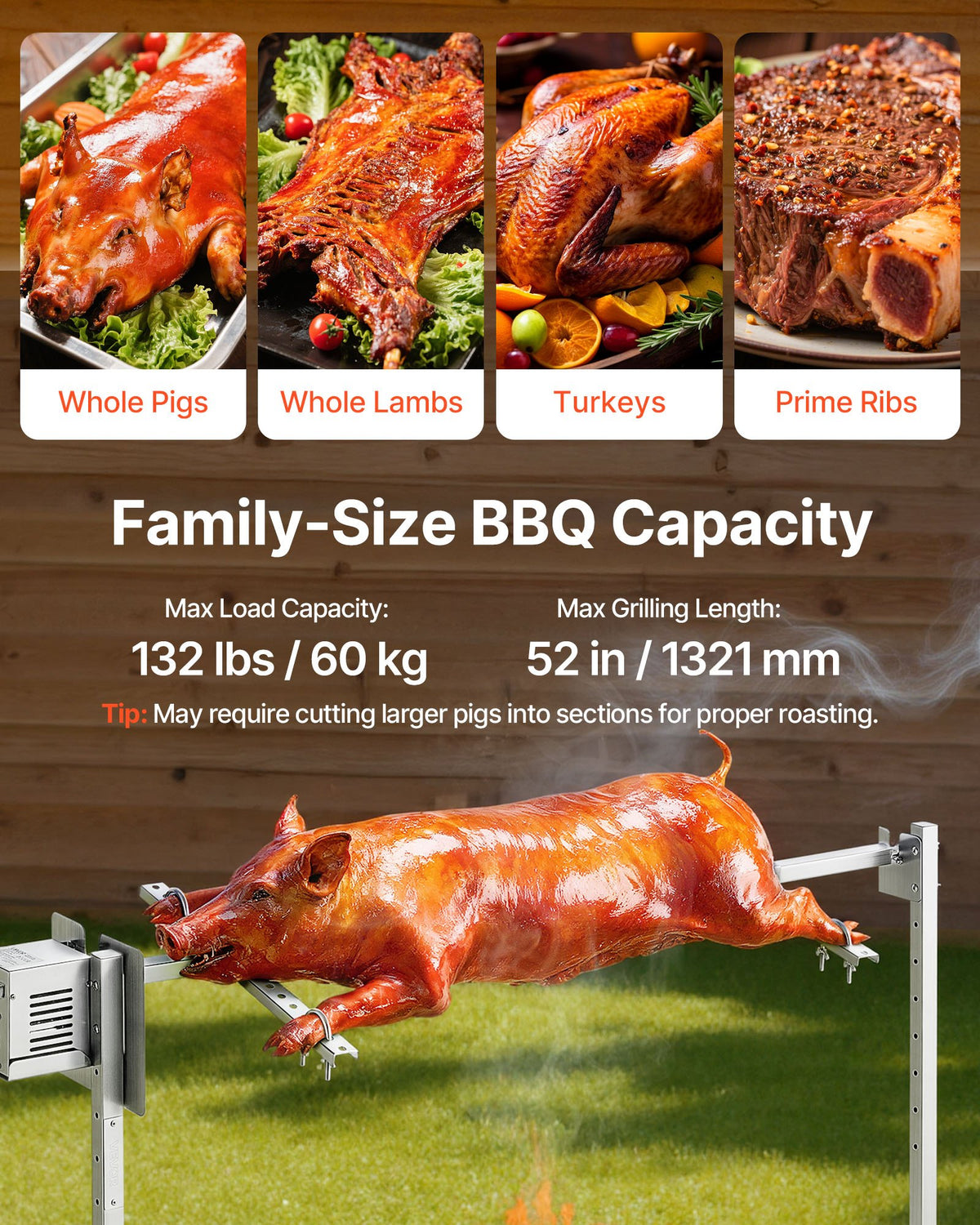 VEVOR Rotisserie Grill 8 Level Height Electric Rotisserie Grill Kit, BBQ Grills Rotisseries Kit with 132 lbs Load Capacity, 38W Motor, Stainless Steel Automatic Grilling Kits for Parties