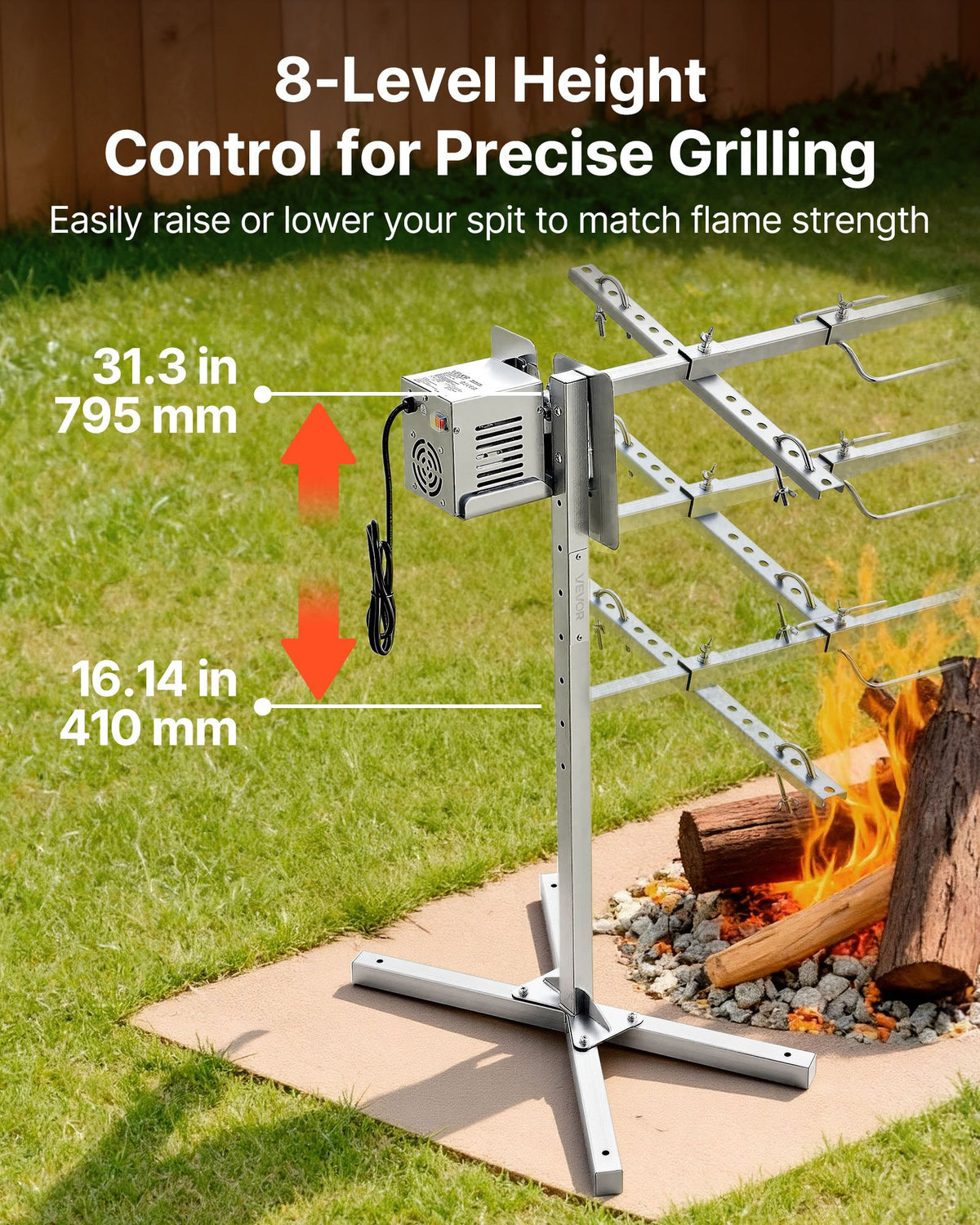 VEVOR Rotisserie Grill 8 Level Height Electric Rotisserie Grill Kit, BBQ Grills Rotisseries Kit with 132 lbs Load Capacity, 38W Motor, Stainless Steel Automatic Grilling Kits for Parties