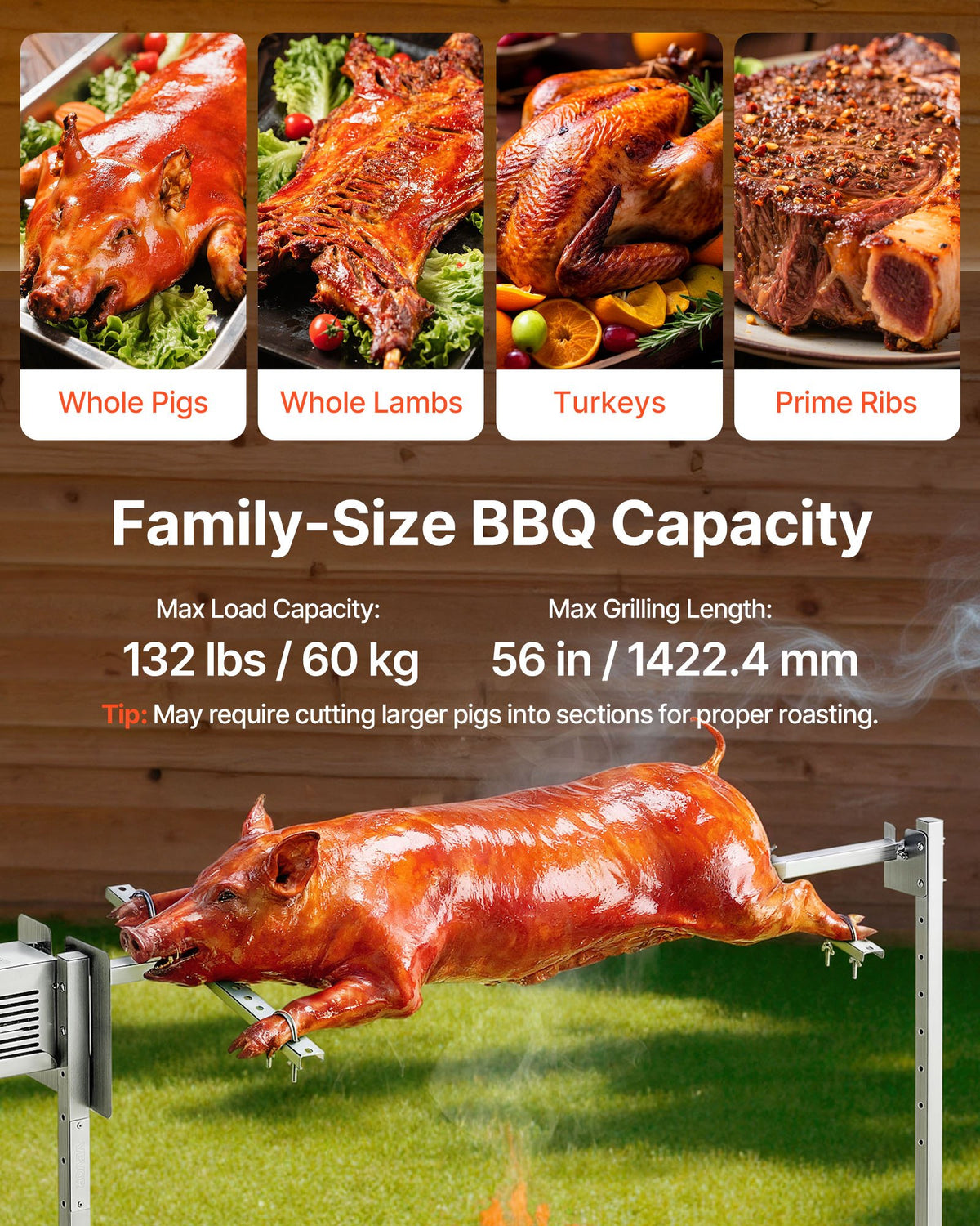 VEVOR Rotisserie Grill 8 Level Height Electric Rotisserie Grill Kit, BBQ Grills Rotisseries Kit with 132 lbs Load Capacity, 38W Motor, Stainless Steel Automatic Grilling Kits for Parties