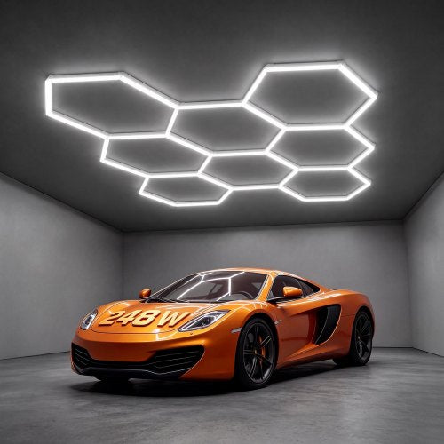VEVOR Hexagon Garage Lights 248W 29760LM 6500K 8 Grid Systems LED Light, Bright Honeycomb Hex Car Detailing Lighting, Easy Install, Durable PC Material, for Garage, Warehouse, Workshop, Shop, Gym