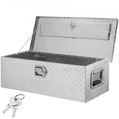 VEVOR Heavy Duty Aluminum Truck Bed Tool Box, Diamond Plate Tool Box with Side Handle and Lock Keys, Storage Tool Box Chest Box Organizer for Pickup, Truck Bed, RV, Trailer, 76.2x33x24.4 cm, Silver