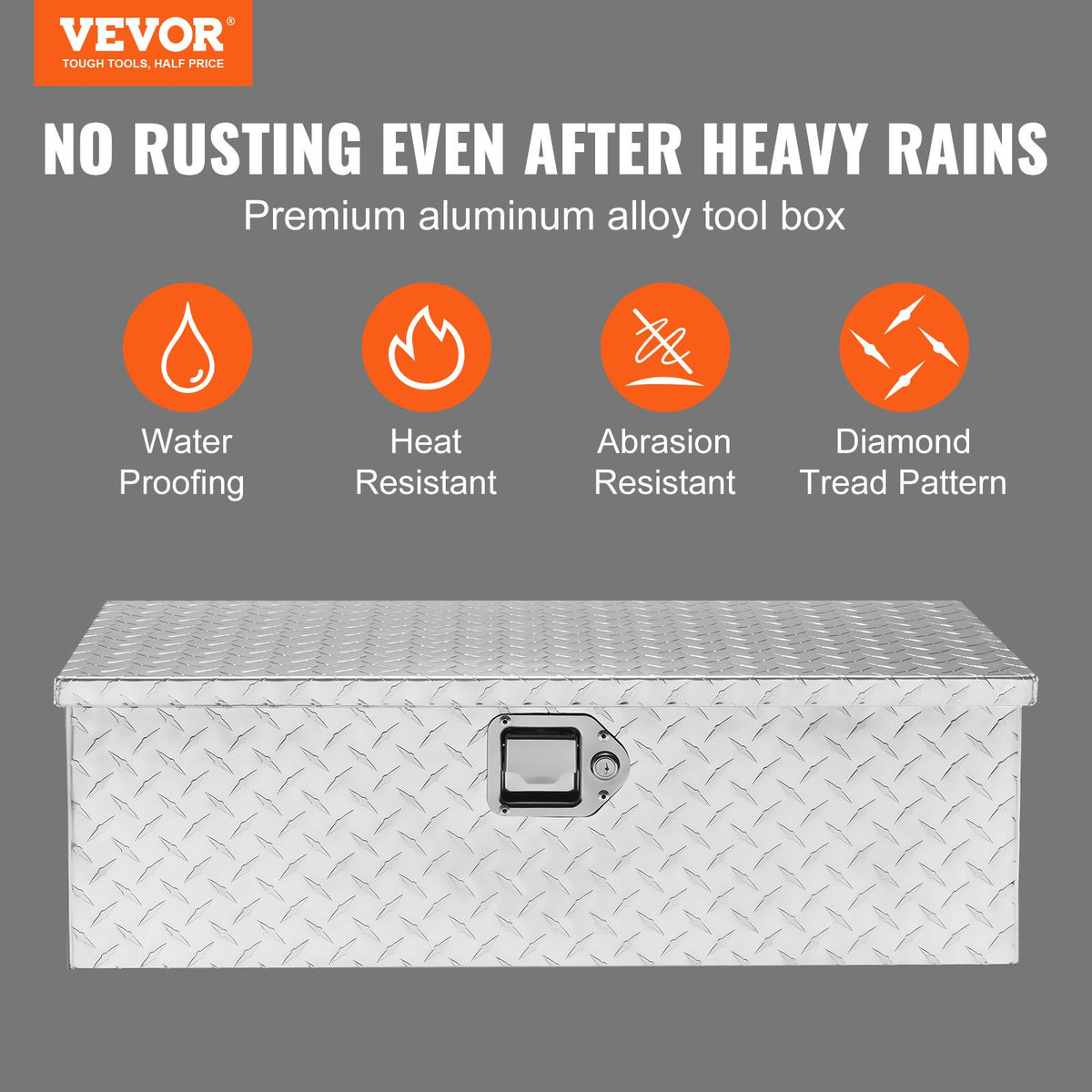 VEVOR Heavy Duty Aluminum Truck Bed Tool Box, Diamond Plate Tool Box with Side Handle and Lock Keys, Storage Tool Box Chest Box Organizer for Pickup, Truck Bed, RV, Trailer, 76.2x33x24.4 cm, Silver