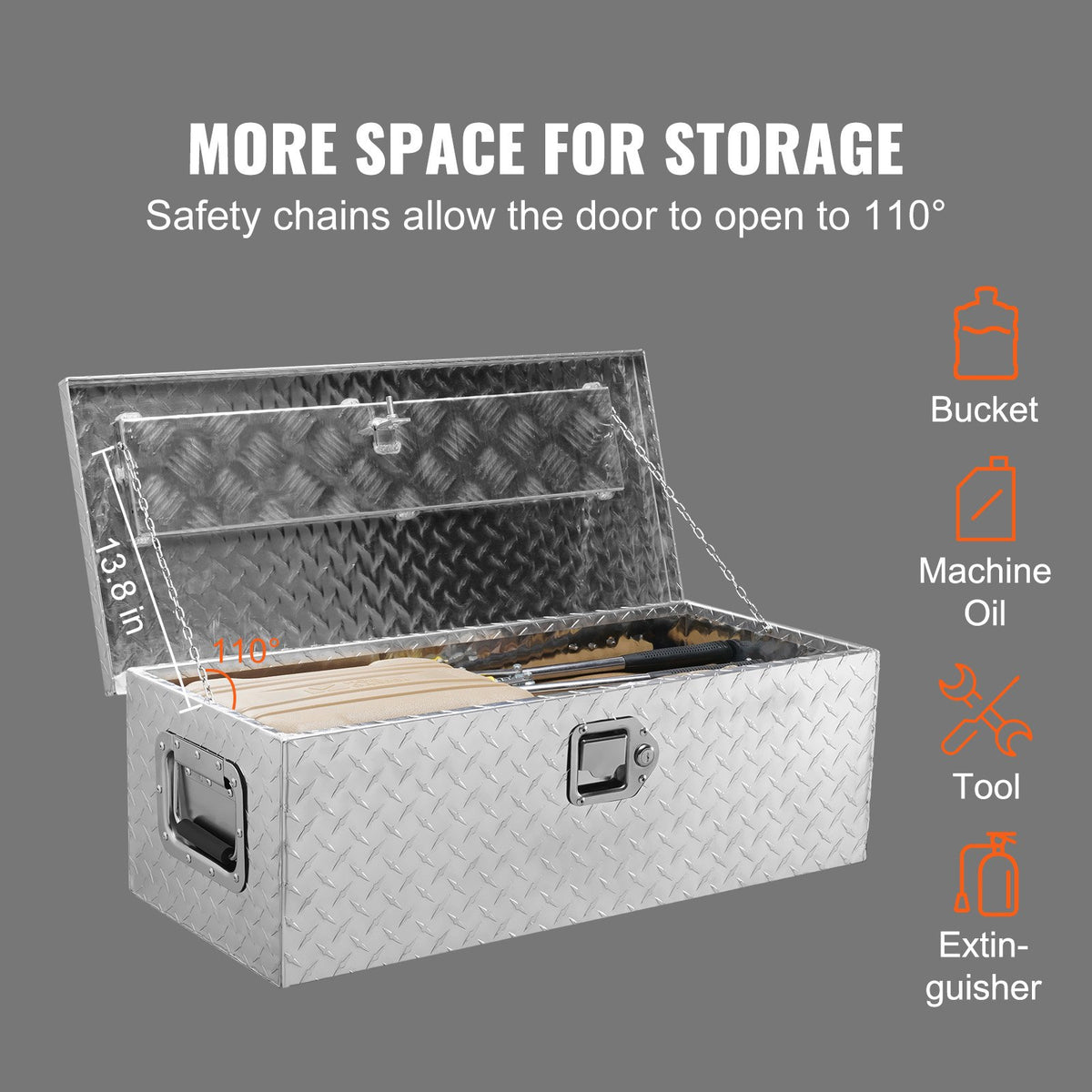VEVOR Heavy Duty Aluminum Truck Bed Tool Box, Diamond Plate Tool Box with Side Handle and Lock Keys, Storage Tool Box Chest Box Organizer for Pickup, Truck Bed, RV, Trailer, 76.2x33x24.4 cm, Silver