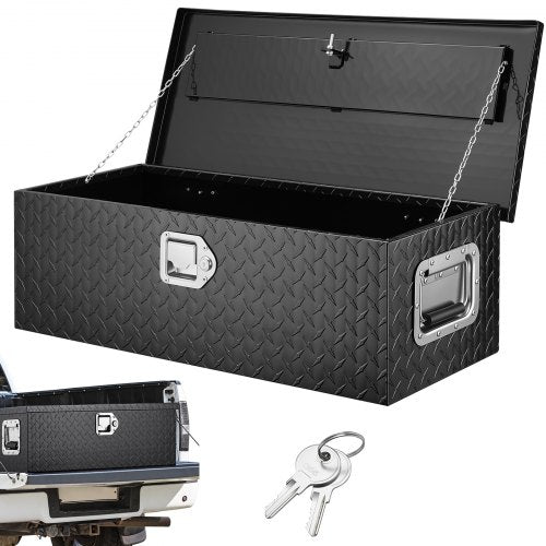 VEVOR Heavy Duty Aluminum Truck Bed Tool Box, Diamond Plate Tool Box with Side Handle and Lock Keys, Storage Tool Box Chest Box Organizer for Pickup, Truck Bed, RV, Trailer, 762 x 330 x 244 mm, Black