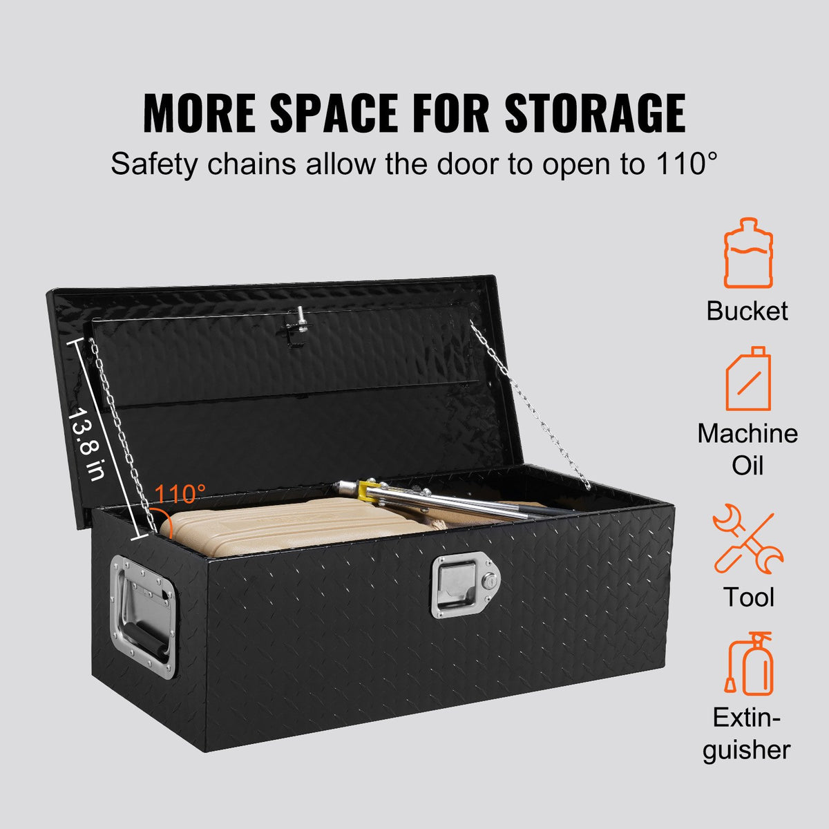 VEVOR Heavy Duty Aluminum Truck Bed Tool Box, Diamond Plate Tool Box with Side Handle and Lock Keys, Storage Tool Box Chest Box Organizer for Pickup, Truck Bed, RV, Trailer, 762 x 330 x 244 mm, Black