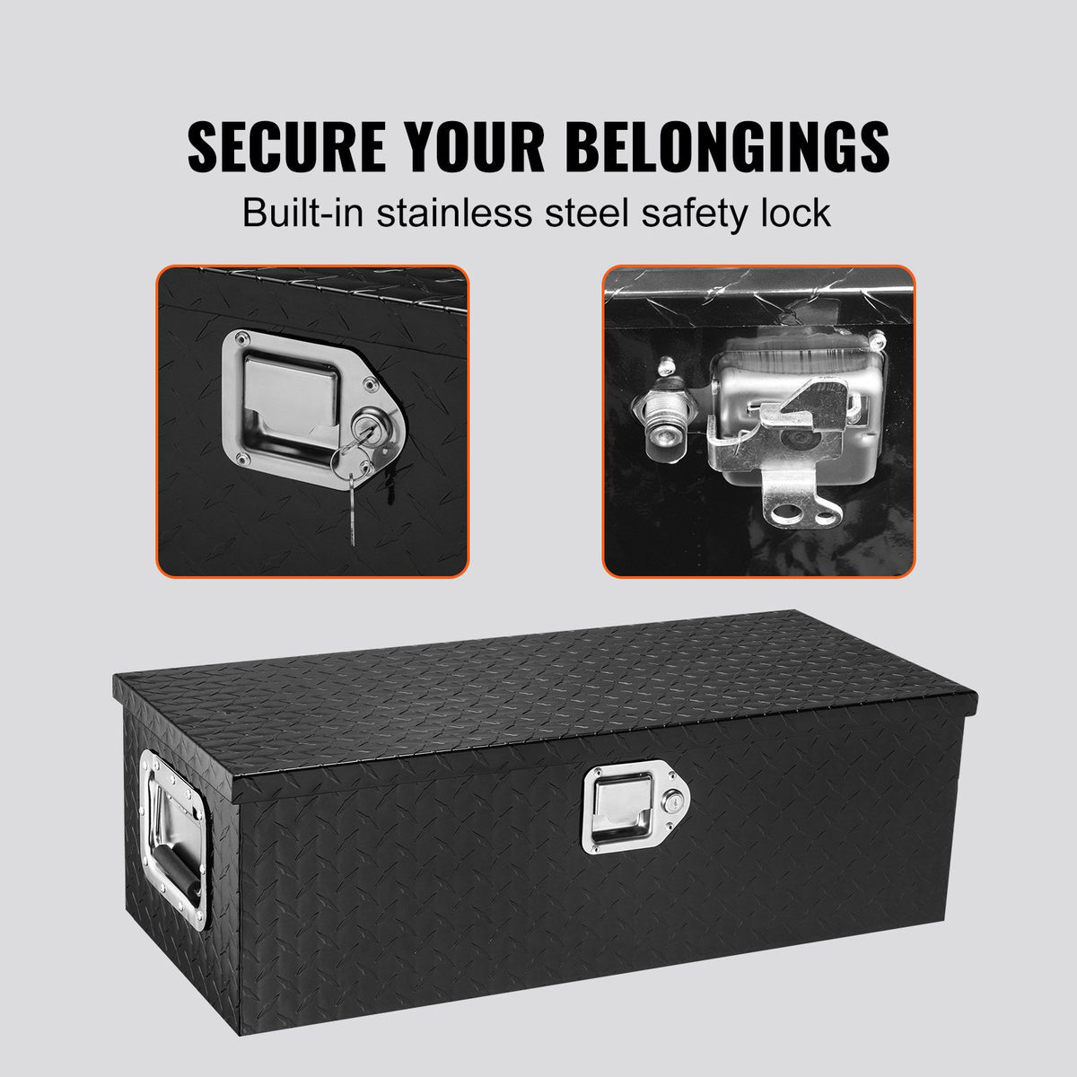 VEVOR Heavy Duty Aluminum Truck Bed Tool Box, Diamond Plate Tool Box with Side Handle and Lock Keys, Storage Tool Box Chest Box Organizer for Pickup, Truck Bed, RV, Trailer, 762 x 330 x 244 mm, Black
