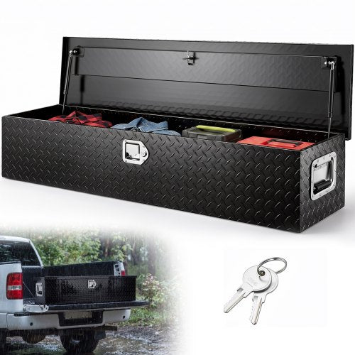 VEVOR 121.9x38.1x38.1 cm Heavy Duty Aluminum Bar Tread Tool Box for Pick Up Truck Bed