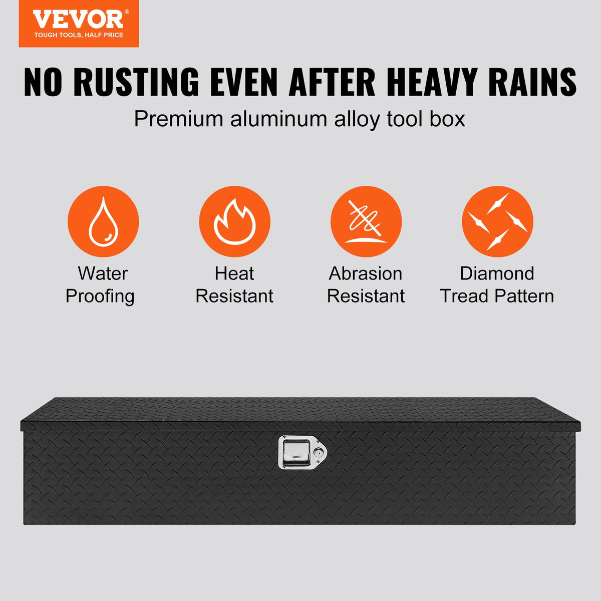 VEVOR 121.9x38.1x38.1 cm Heavy Duty Aluminum Bar Tread Tool Box for Pick Up Truck Bed