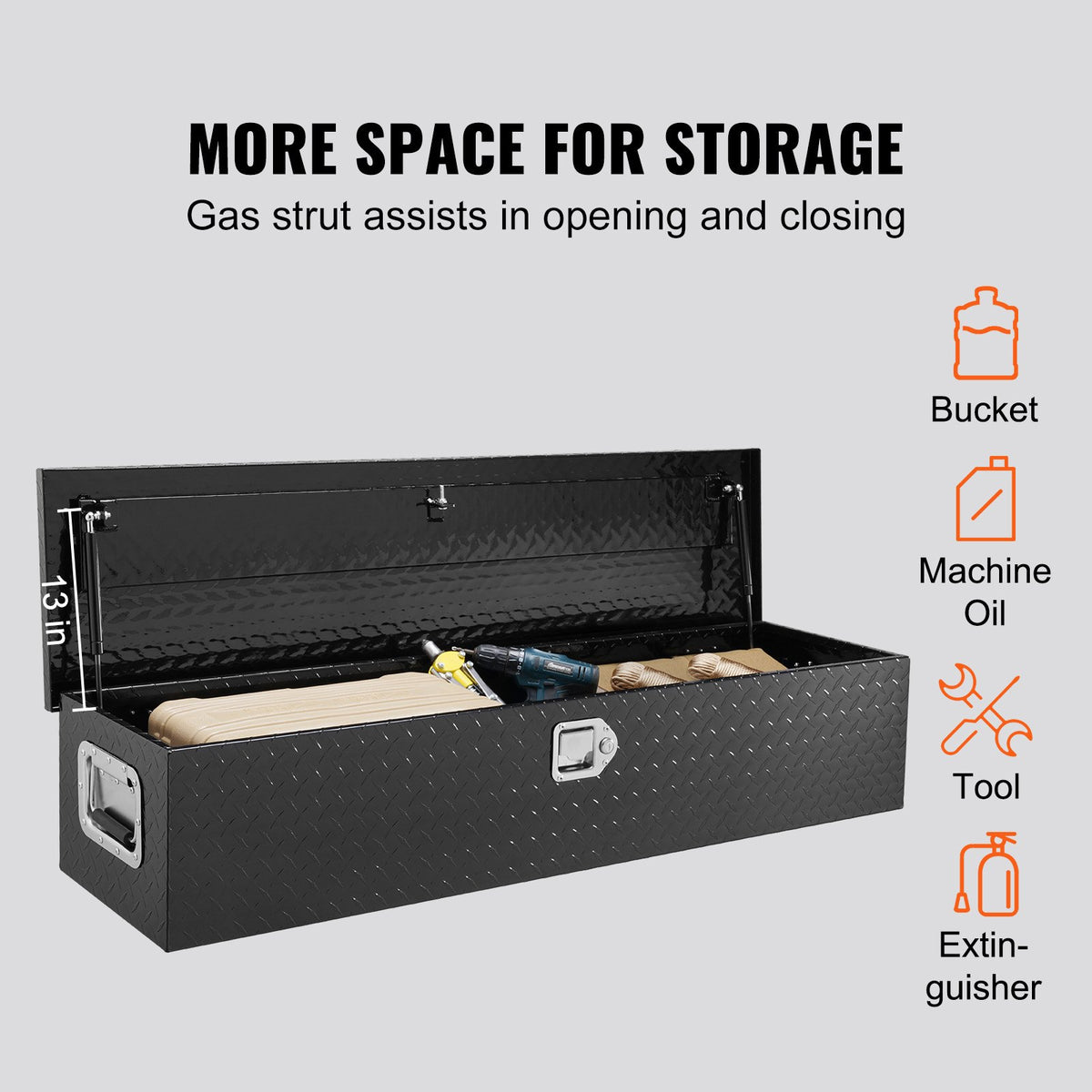 VEVOR 121.9x38.1x38.1 cm Heavy Duty Aluminum Bar Tread Tool Box for Pick Up Truck Bed