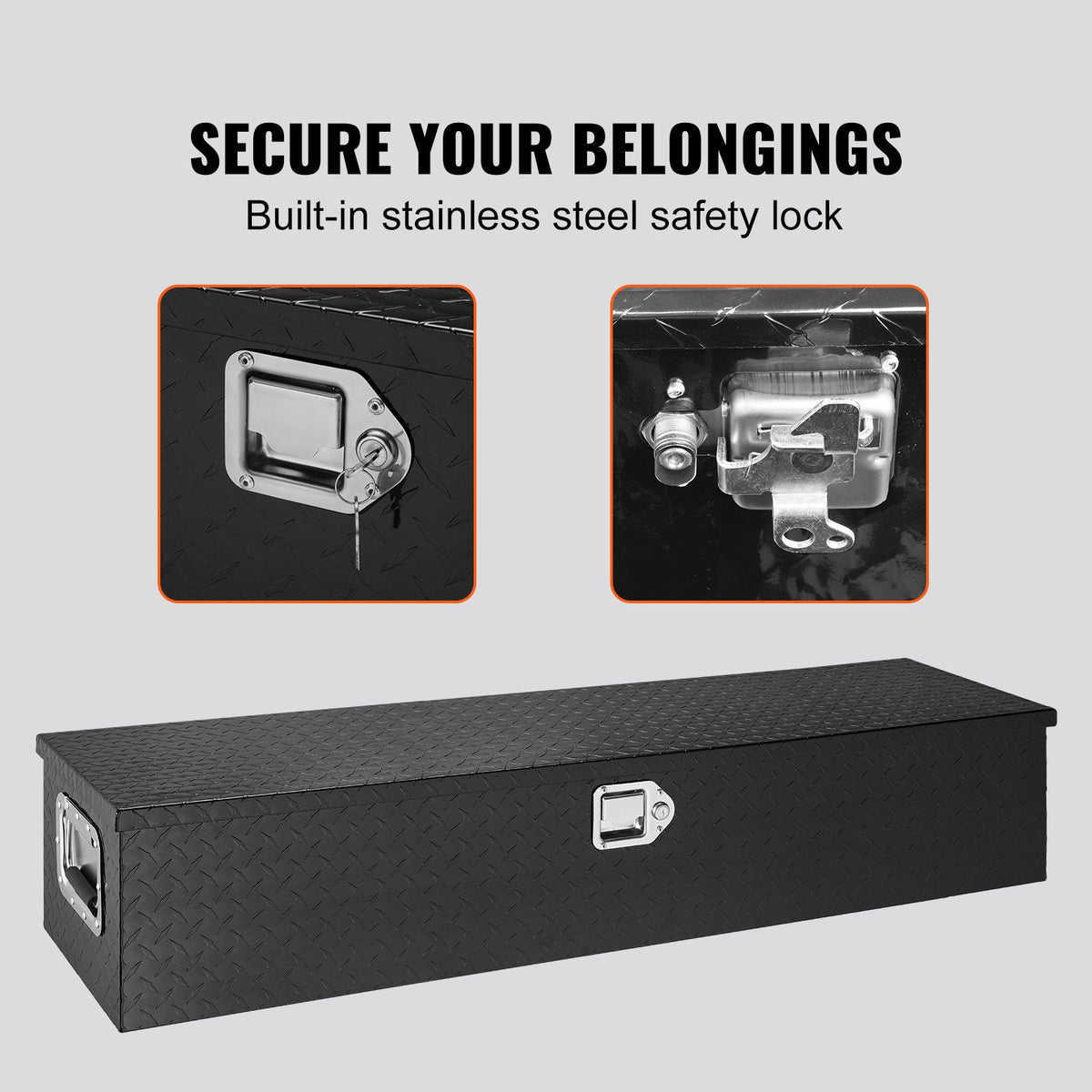 VEVOR 121.9x38.1x38.1 cm Heavy Duty Aluminum Bar Tread Tool Box for Pick Up Truck Bed