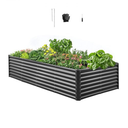 VEVOR Metal Raised Garden Bed, 2.4 x 1.2 x 0.6 m Outdoor Galvanized Planter Garden Box, Open Bottom Design, Large Planter Raised Bed for Growing Vegetables, Flowers, Herbs, and Succulents, Dark Gray