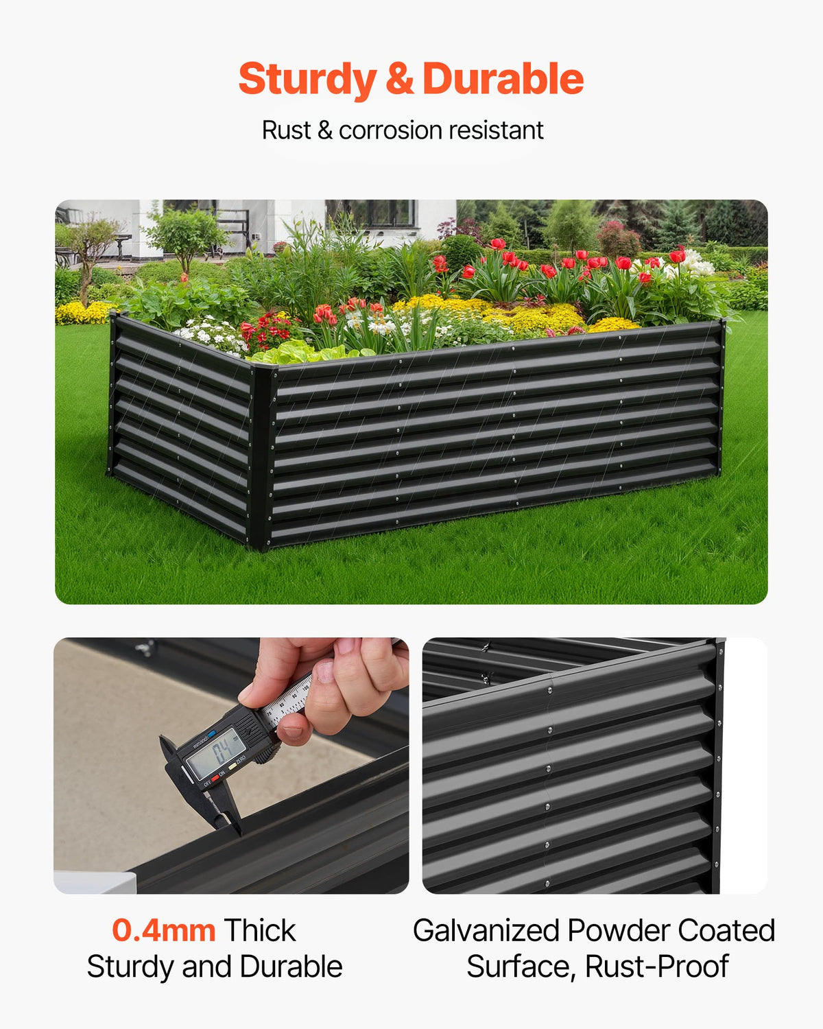 VEVOR Metal Raised Garden Bed, 2.4 x 1.2 x 0.6 m Outdoor Galvanized Planter Garden Box, Open Bottom Design, Large Planter Raised Bed for Growing Vegetables, Flowers, Herbs, and Succulents, Dark Gray