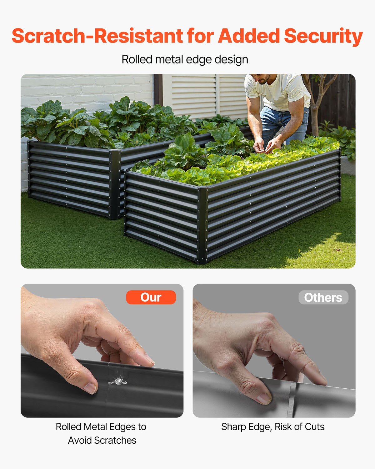 VEVOR Metal Raised Garden Bed, 2.4 x 1.2 x 0.6 m Outdoor Galvanized Planter Garden Box, Open Bottom Design, Large Planter Raised Bed for Growing Vegetables, Flowers, Herbs, and Succulents, Dark Gray