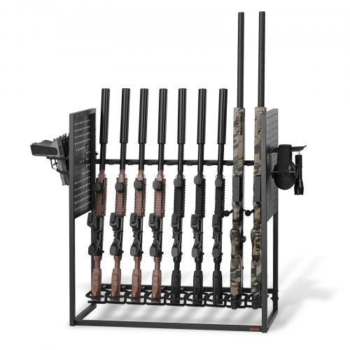 VEVOR Gun Rack, Floor Standing, Indoor Heavy Duty Steel Rifle Shotgun Rack Stand, Freestanding Gun Display Storage with Magazine Holder, Holds up to 9 Rifles and 4 Pistols, for Home Garage Storage