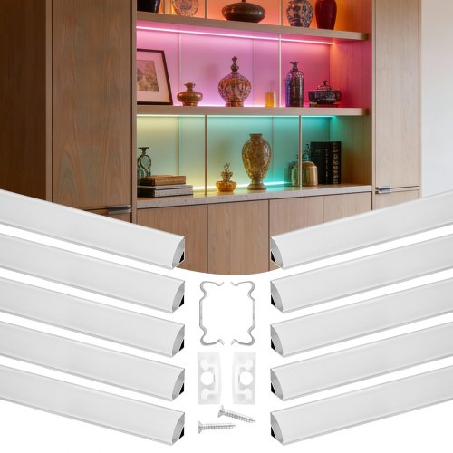 VEVOR 10-Pack 6.6 ft/2M V Shape LED Aluminum Channel, with Milky Cover, End Caps and Mounting Clips, Aluminum Profile for LED Strip Light Installations, Easy Installation, for Under Cabinet Counter