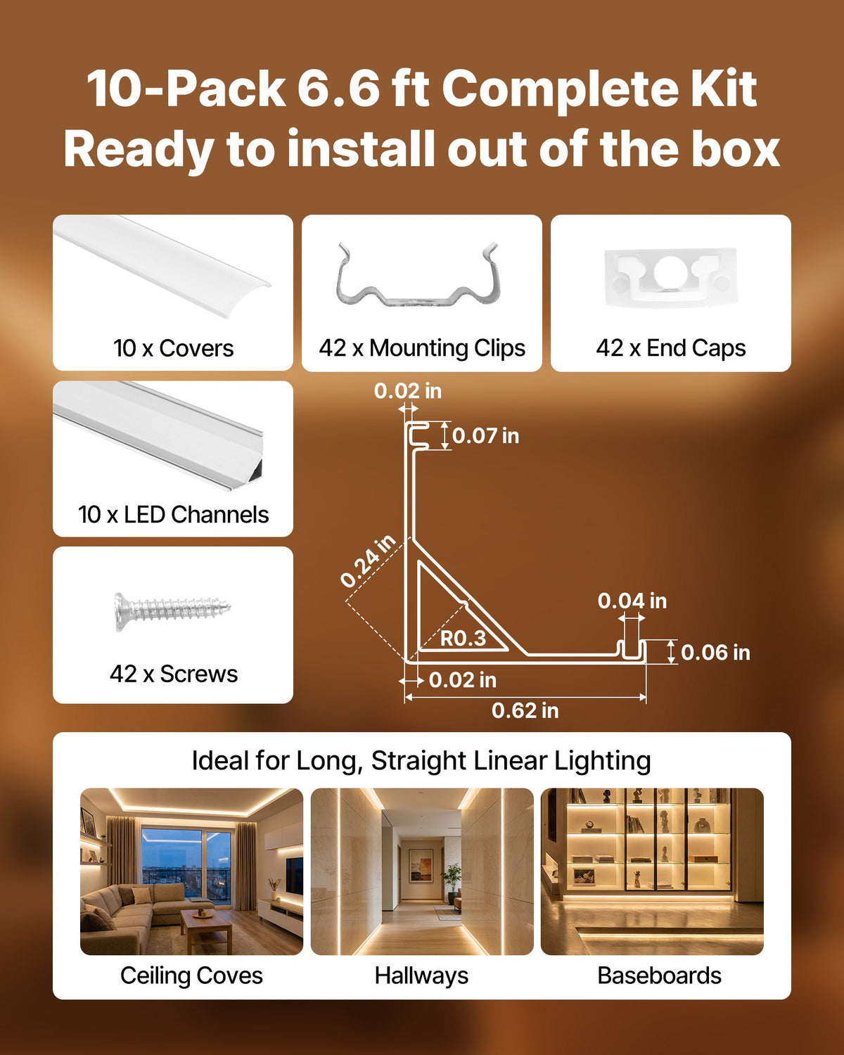 VEVOR 10-Pack 6.6 ft/2M V Shape LED Aluminum Channel, with Milky Cover, End Caps and Mounting Clips, Aluminum Profile for LED Strip Light Installations, Easy Installation, for Under Cabinet Counter